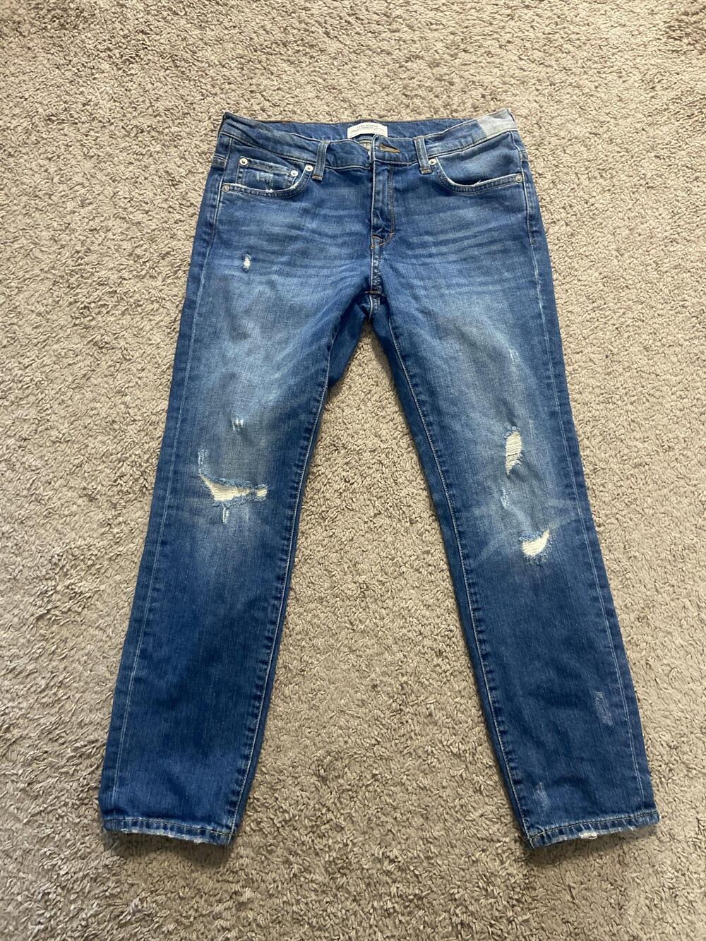 Zara Woman Jeans Womens 4 Blue Distressed Mid Rise Slim Straight Denim Pants